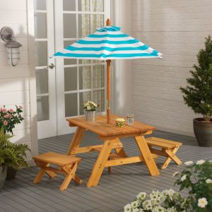 Outdoor Table w/ Benches & Umbrella