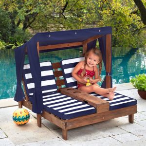 Double Chaise Lounge with Cup Holders- Espresso & Navy