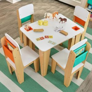 Round Storage Table & Chair Set - White