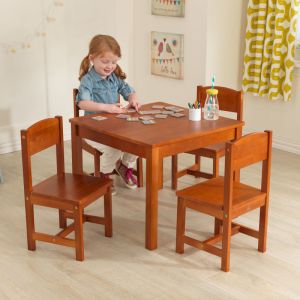 Farmhouse Kids Table & 4 Chair Set - Pecan