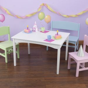 Ensemble table Nantucket avec banc + 2 chaises - Pastel