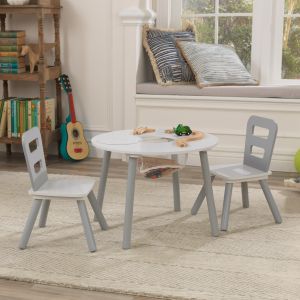 Round Storage Table & 2 Chair Set - Gray & White