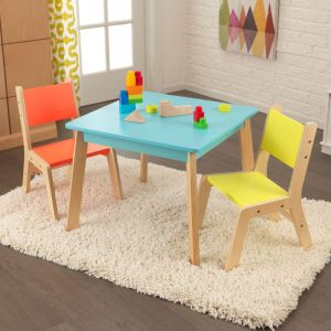Ensemble table moderne + 2 chaises - Couleurs vives