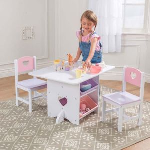 Heart Table & Chair Set with Pastel Toy Bins