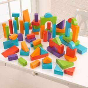 60-piece Wooden Block Set in Bright Colors